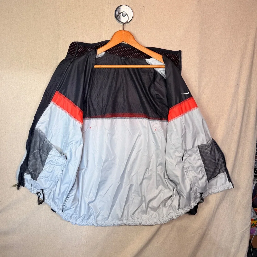 Nike Running‎ Windbreaker Jacket Mens Large Black White Red Full Zip Mesh Lined